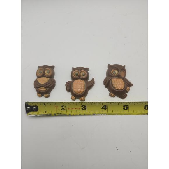Set of 3 Brown Owl Magnets Plastic Googly Eyes Retro Style Kitchen Home Decor - Picture 2 of 9